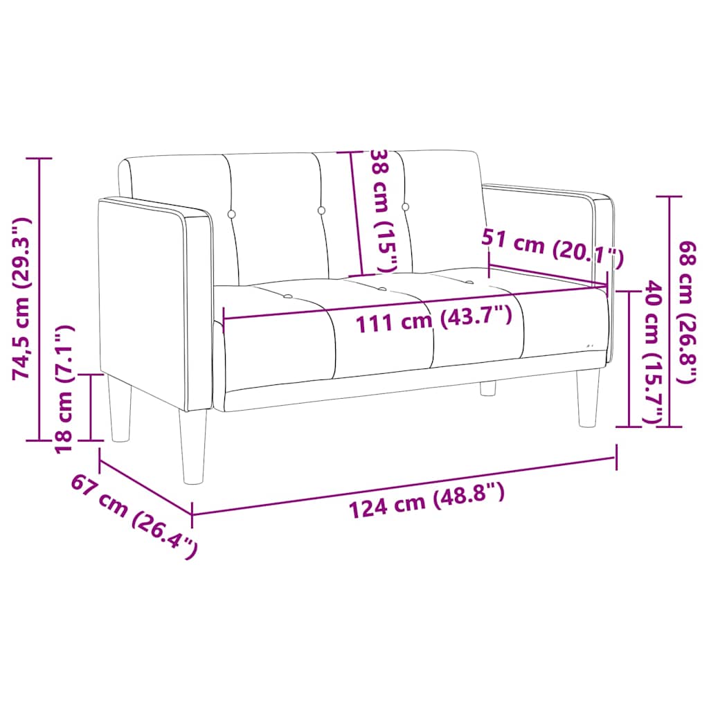 Two Seater Sofa Cream 111 Cm Velvet
