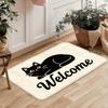 Curled Black Cat Welcome Flannel Floor Mat, Door Non-slip Foot Mat, Entrance Atmosphere Decorative Carpet