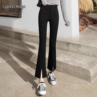 Sibaishe Women's High-Waist Slit Flare Cropped Casual Pants