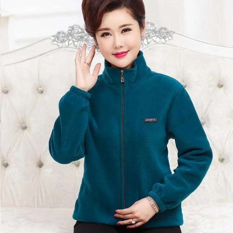 Starší ženy středního věku Sportovní bunda Polar Fleece Jarní a podzimní stojáček Volný Outdoor Ležérní mikina Fleecová jednobarevná Krátký top