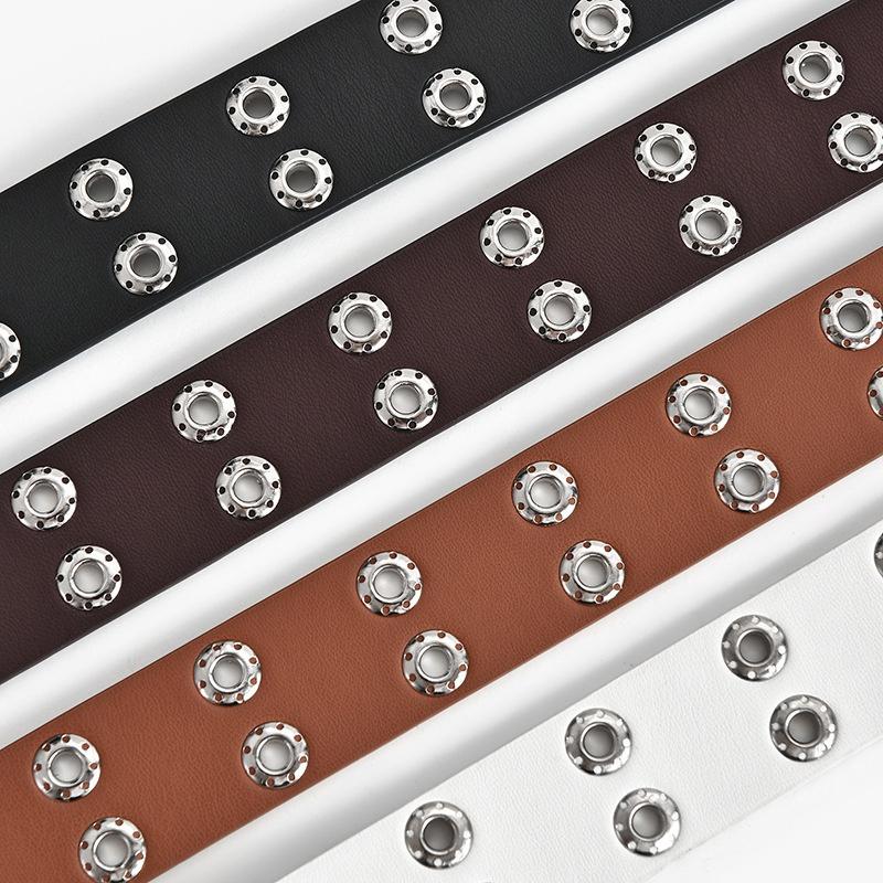 Women Belt Leather New Punk Style Fashion Pin Buckle Jeans Decorative Belt Double Exhaust Eye Belt
