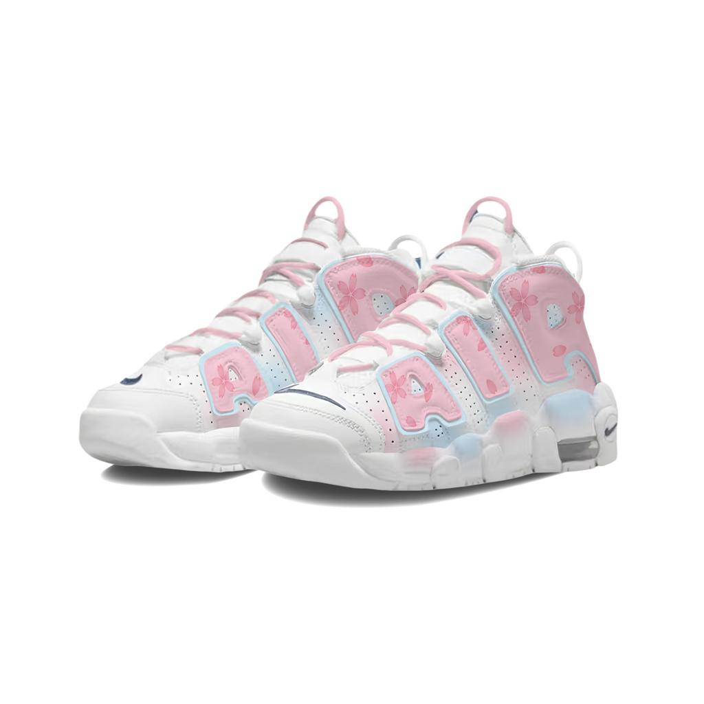 Nike Air More Uptempo Pink Cherry Blossom Ice Blue Air Cushioning Abrasion Resistant Mid top Basketball Shoes Women's DH9719-100(Team1868- )