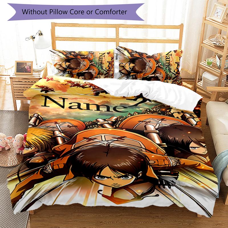 3pcs Custom Name Attack On Titan Bedding Set Duvet Cover Closure Includes 1 Duvet Cover & 2 Pillowcases for All Seasons Bedroom Decor