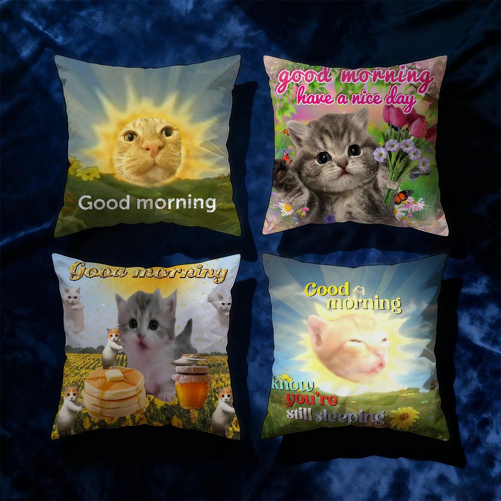 Cushion Cover Morning Soft Case For Sofa Living Room Home Little Good Comfortable Office Cat Cute Decor Protective Pillow Covers