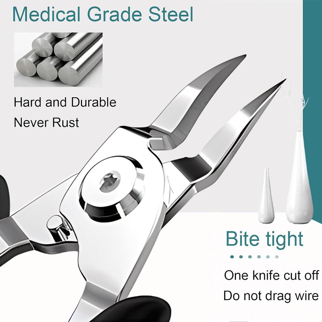 Stainless Steel Toenail Clippers for Thick & Ingrown Nails - Concave Edge Curved Blade, 30° Sharp Precision Trimming