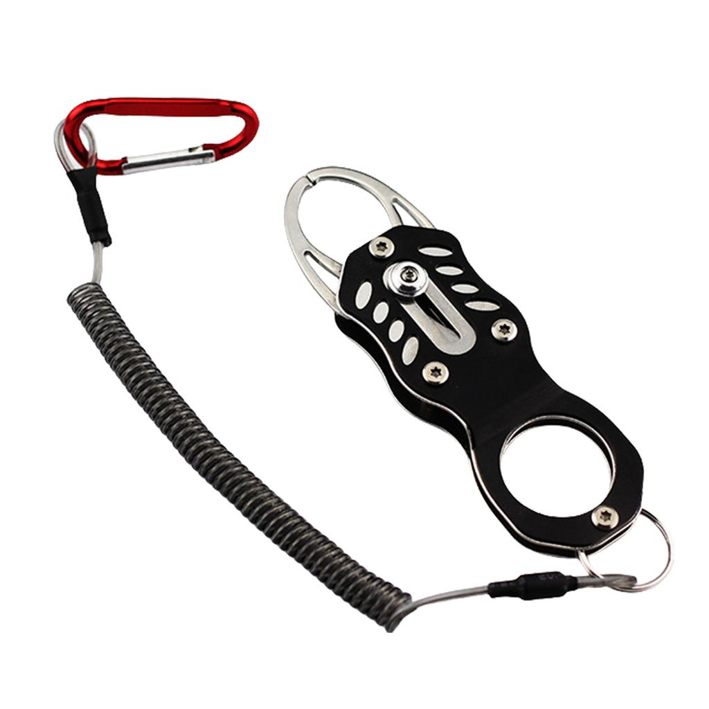 Fish Holder Gripper Tool with Coiled Lanyard Stainless Fish Mouth Grabber Fishing Pliers for Saltwater Fish Lip Gripper