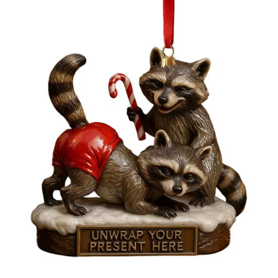 Cheeky Raccoon Christmas Ornaments Acrylic Hanging Decor with Humorous Sayings Playful Holiday Tree Decorations