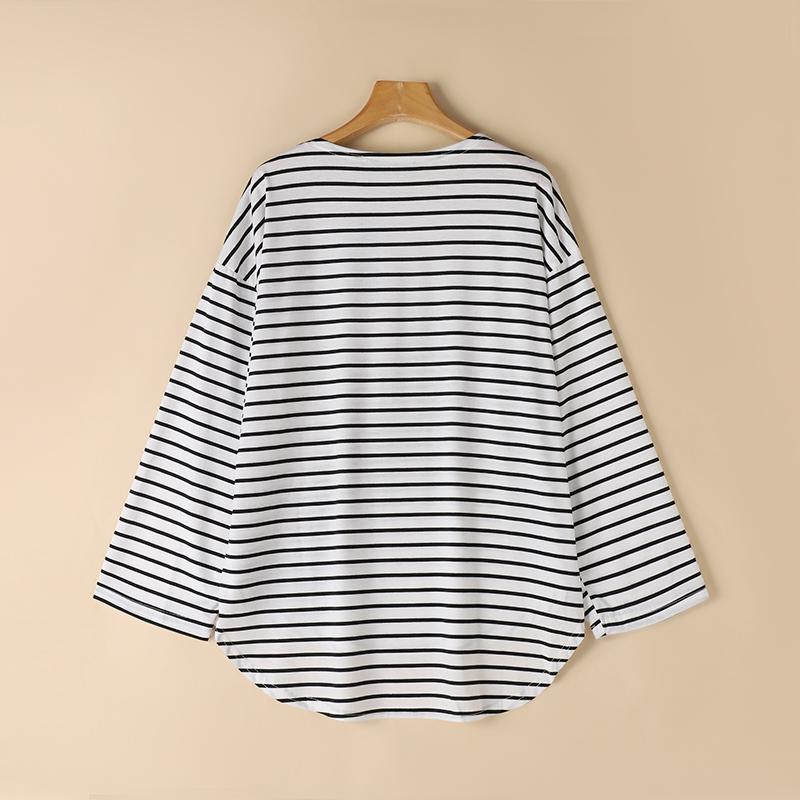 ZANZEA Women Casual Round Neck Long Sleeve Loose Stripe T-Shirts