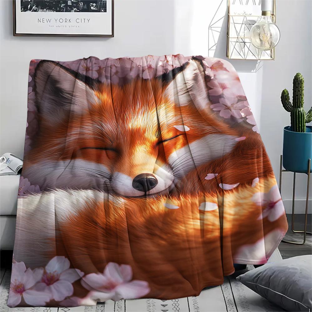 1Pc Tiger Fox Art Print Flannel Blanket, High Quality Comfortable for All Seasons, Home Decor, Warmth and Comfort, Perfect for Gifts
