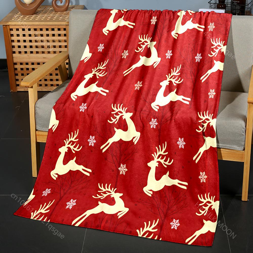 

Christmas Element Red Reindeer Pattern Blanket Flannel Material Soft Warm for All Seasons, Home Outdoor Camping Picnics RV 75x90cm