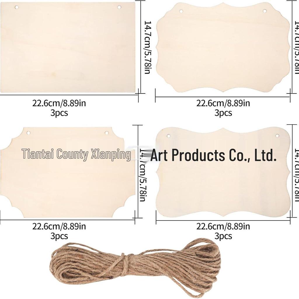 12-Pack Hanging Rectangular Wooden Signs with Rope for DIY Painting and Writing
