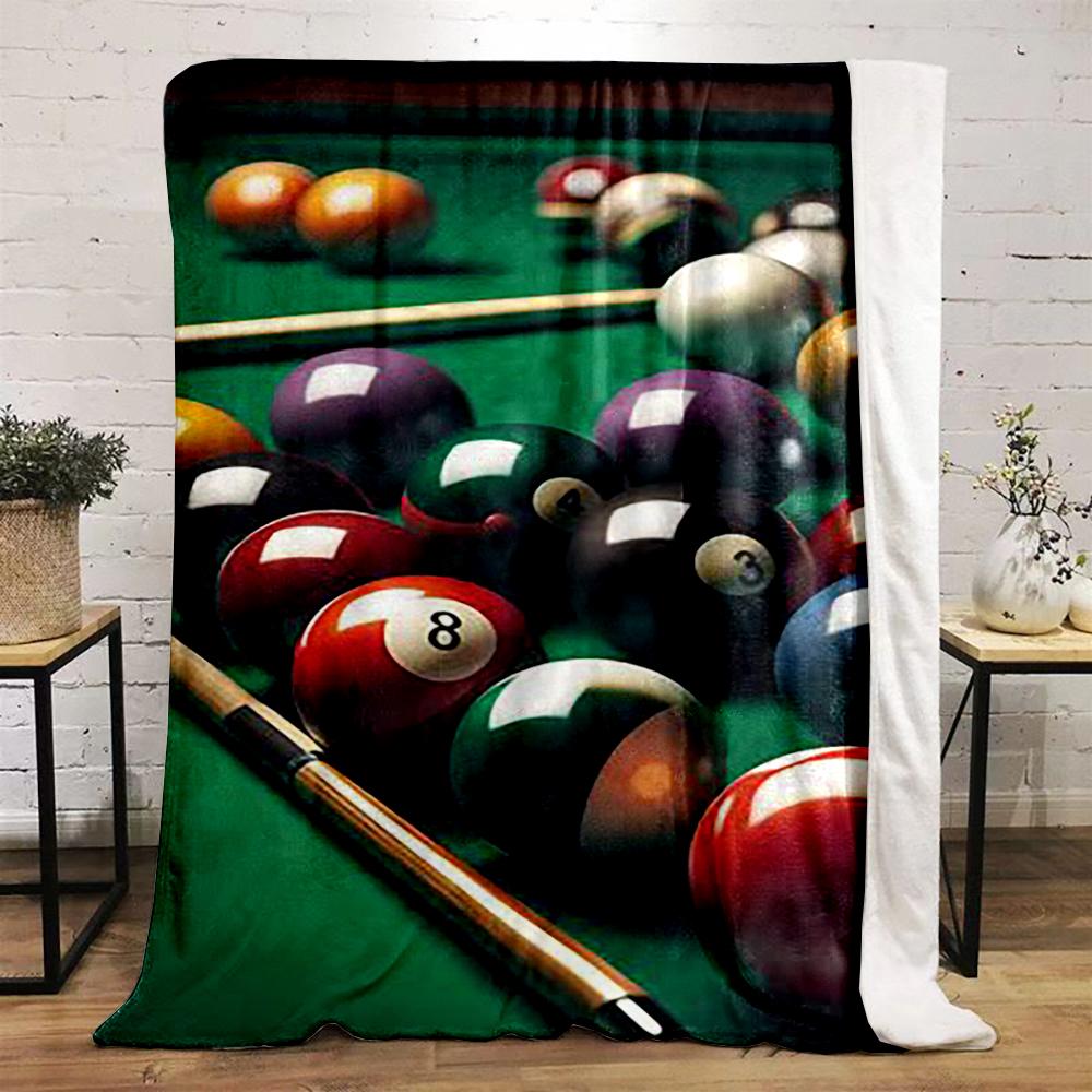 Colorful Billiard Balls and Cue Design Blanket Flannel Blanket for Bedroom, Living Room, Sofa, and Nap Sofas.