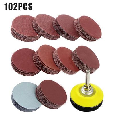 100PCS Disque de ponçage Papier de verre Crochet Boucle Ponceuse+Plateau support+Adaptateur de perçage M6 50mm