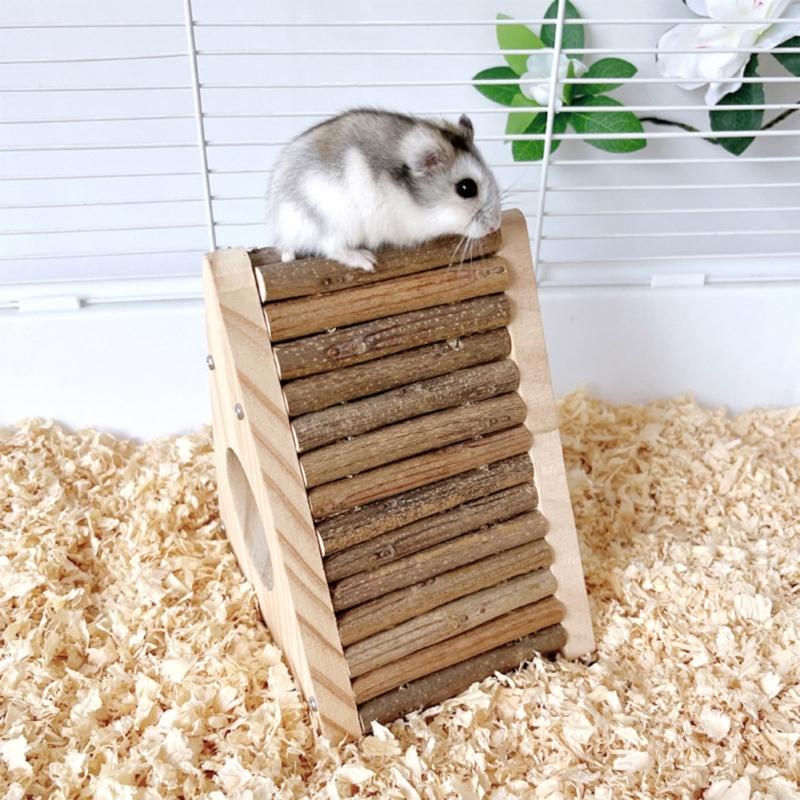 Solide Trapezförmige Holz-Kletterleiter Kleintierkäfig Zubehör Verstecke für Hamster Kleintier