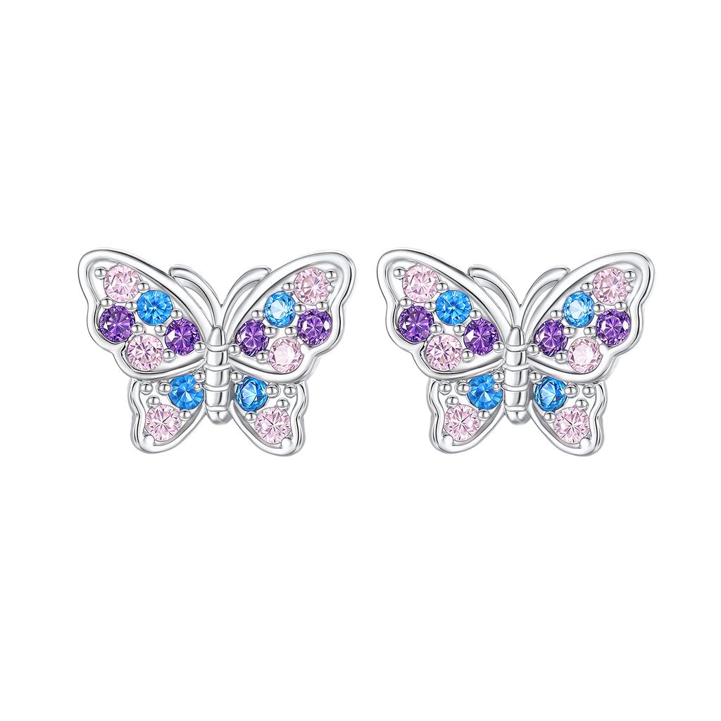 Luxury 925 Silver Pink Bowknot Stud Earrings Diamond Flower Heart Hoop Earrings for Women Sweet Fine Jewelry Gift