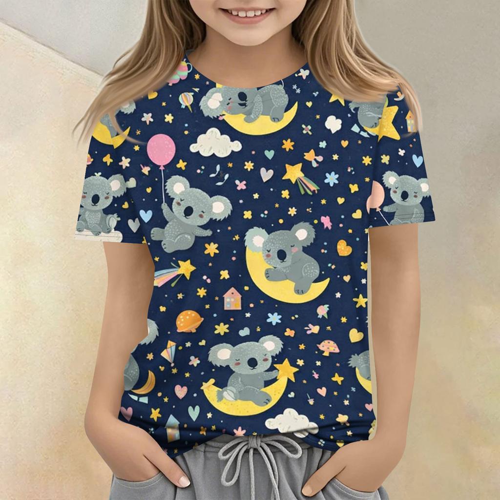 Children's Printed Round Neck Short Sleeved Casual T-shirt