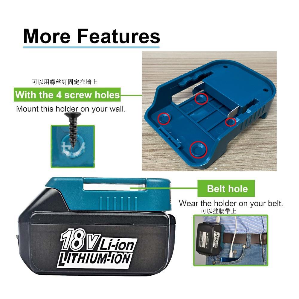 1pc Fast Charger Rack Portable Adapter with 5V USB Port and 18W Type-C Port Fast Charging  for Makita 18V Lithitum Battery Pin