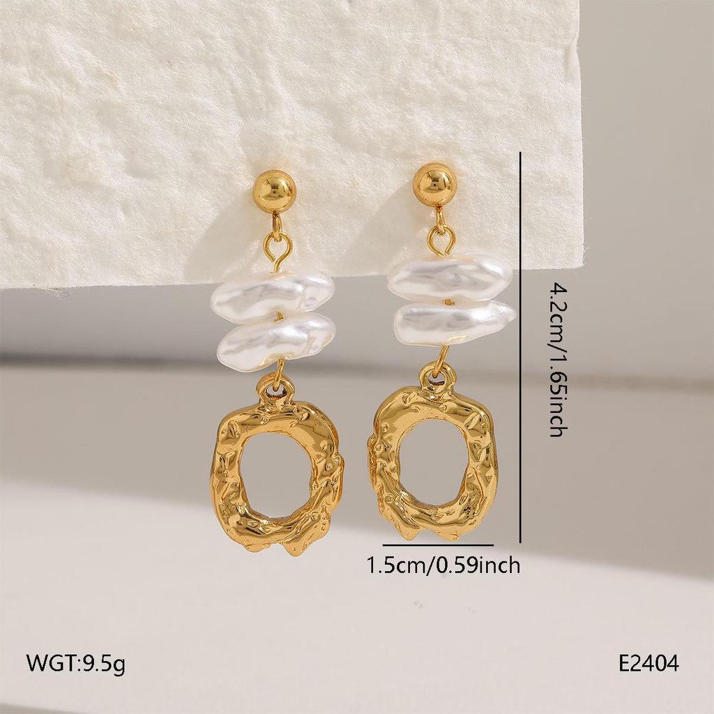 Baroque Geometric Freshwater Pearl Dangle Earrings - Elegant, Simple, Customizable Vacation Style Ear Cuff for Women.
