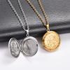 Openable Carved Floral Stainless Steel Photo Box Locket Pendant Necklace for Women Picture Frame Charms Chain Metal Jewelry Gift