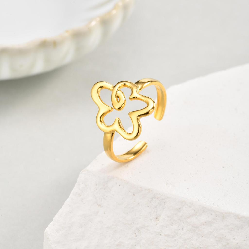 Retro Hollow Flower Butterfly Opening Ring for Women, Stainless Steel Twist Geometric Rings,Classic Jewelry Gift