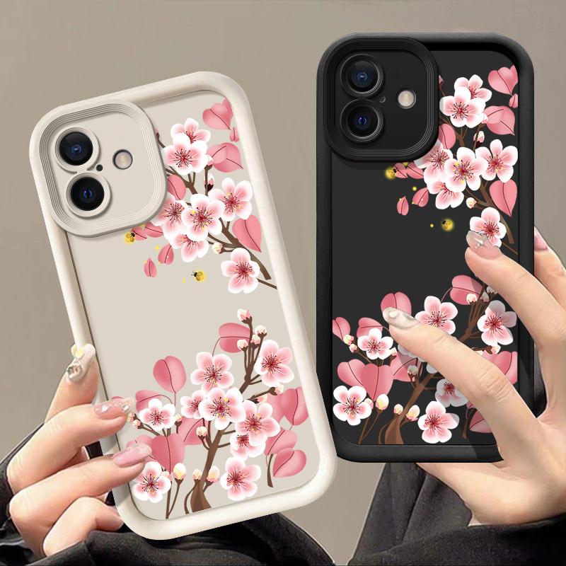 Für iPhone 16 Pro Max 15 Pro 14 Plus 13 12 11 XS 8 7 Telefonhülle Rosa Blumendruck Matte Stoßfeste Linsenschutz TPU Weiche Stoßstangenabdeckung