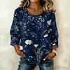 Blusa da Donna Casual Patchwork Stampata Girocollo Manica a Tre Quarti Lino Cotone Leggera Vestibilità Larga Top per l'Uso Quotidiano