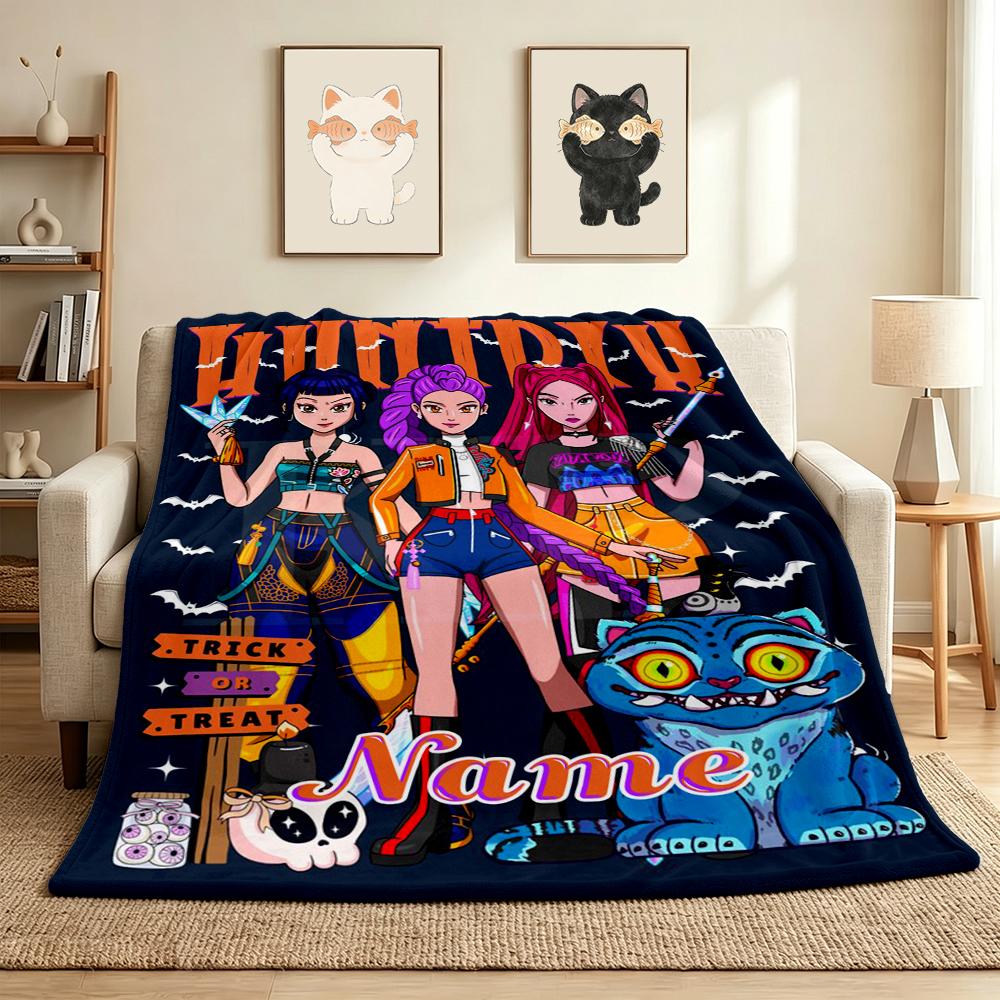 Custom Name Huntrix Squad Flannel Blanket Throw Blanket Soft Warm Sofa Bed home Decor Unique Gift