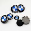 Car Blue White Logo Front Hood Emblem 82mm Rear Badge 74mm Wheel Hub Cap 68mm 56mm Steering Wheel Sticker 45mm Accessory For