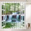 Waterfall Scenery Shower Curtains Spring Outdoor Natural Landscape Green Plants Forest View Pattern Polyester Fabric Bathroom