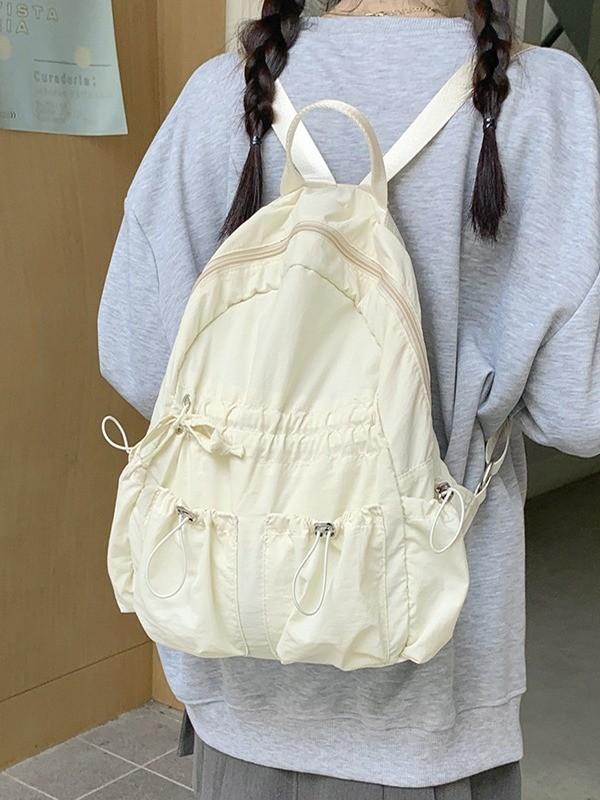 Nylon Backpack For Women With Drawstring Closure And Pouch For Casual Travel