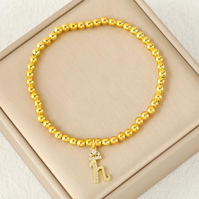 Fashion Round Bead 26 Crown Small Letter Bracelet Copper Plated Micro Inlaid Zircon High-end Jewelry