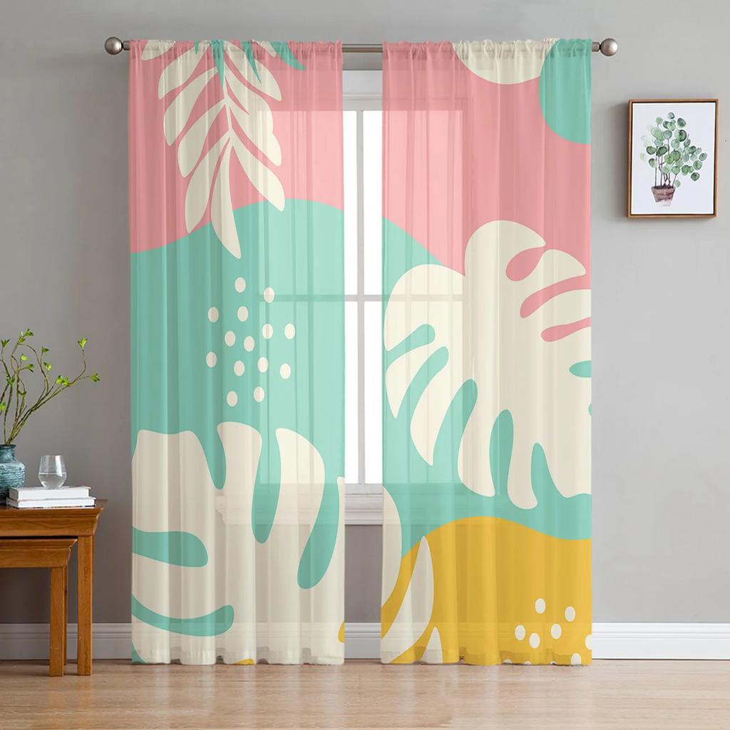 Pattern Color Patch Dots Paint Curtain Living Room Bedroom Voile Drape Kitchen Window Tulle Curtains Home Essentials Light Filtering Polyester Sitting