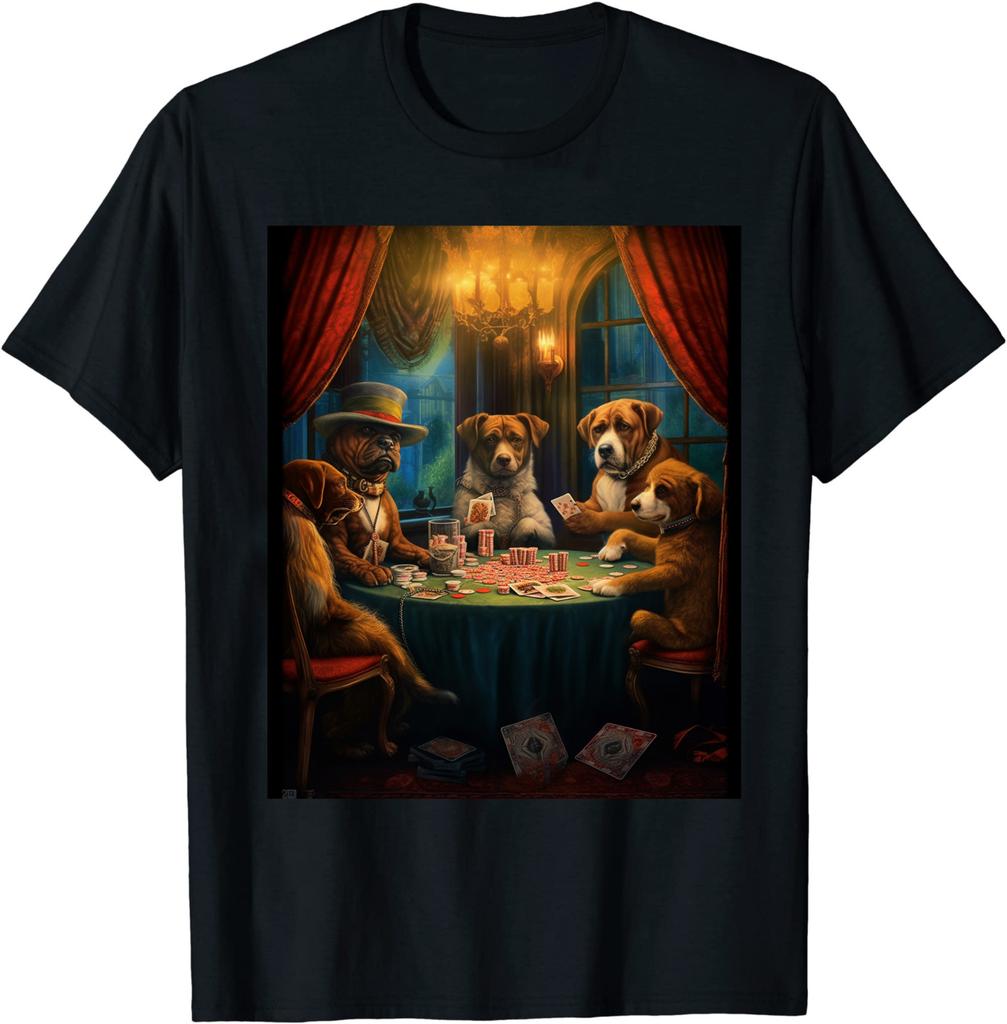 Dog Playing Poker Cards Funny Gift T-Shirt Size S-5XL