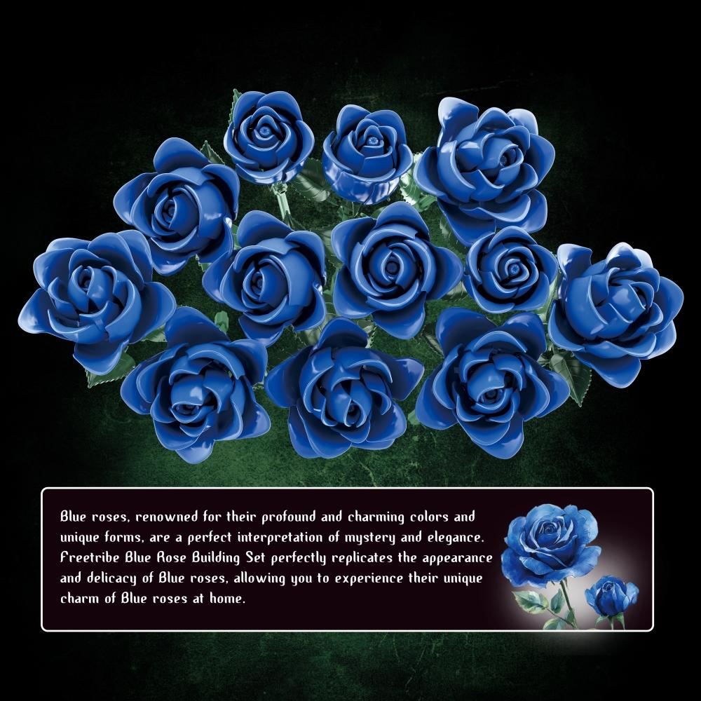 Non-Toxic 585Pcs Creative Blue Rose Bouquet Building Blocks Set Diy Ornament Romantic Tabletop Decoration Valentine Gift For Women Kids
