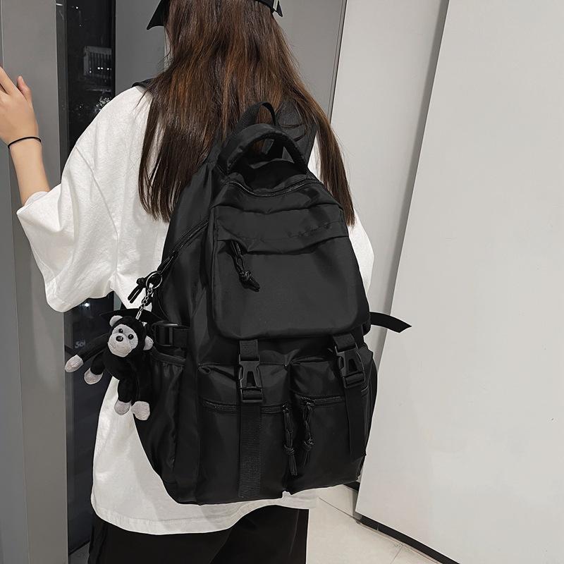 Student Schoolbag College Style New Hong Kong Style Ins Backpack Solid Color Japanese College Student Fashion Backpack Men