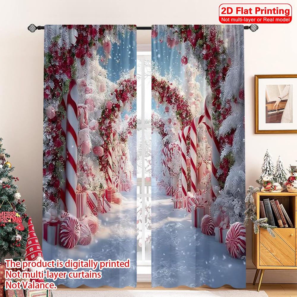 

Set Of 2 Flat Printing Christmas Window Curtains Versatile Polyester Without Electricity Festive Wall Decor Made W100*H70(CM)-Grommet top&2PCS
