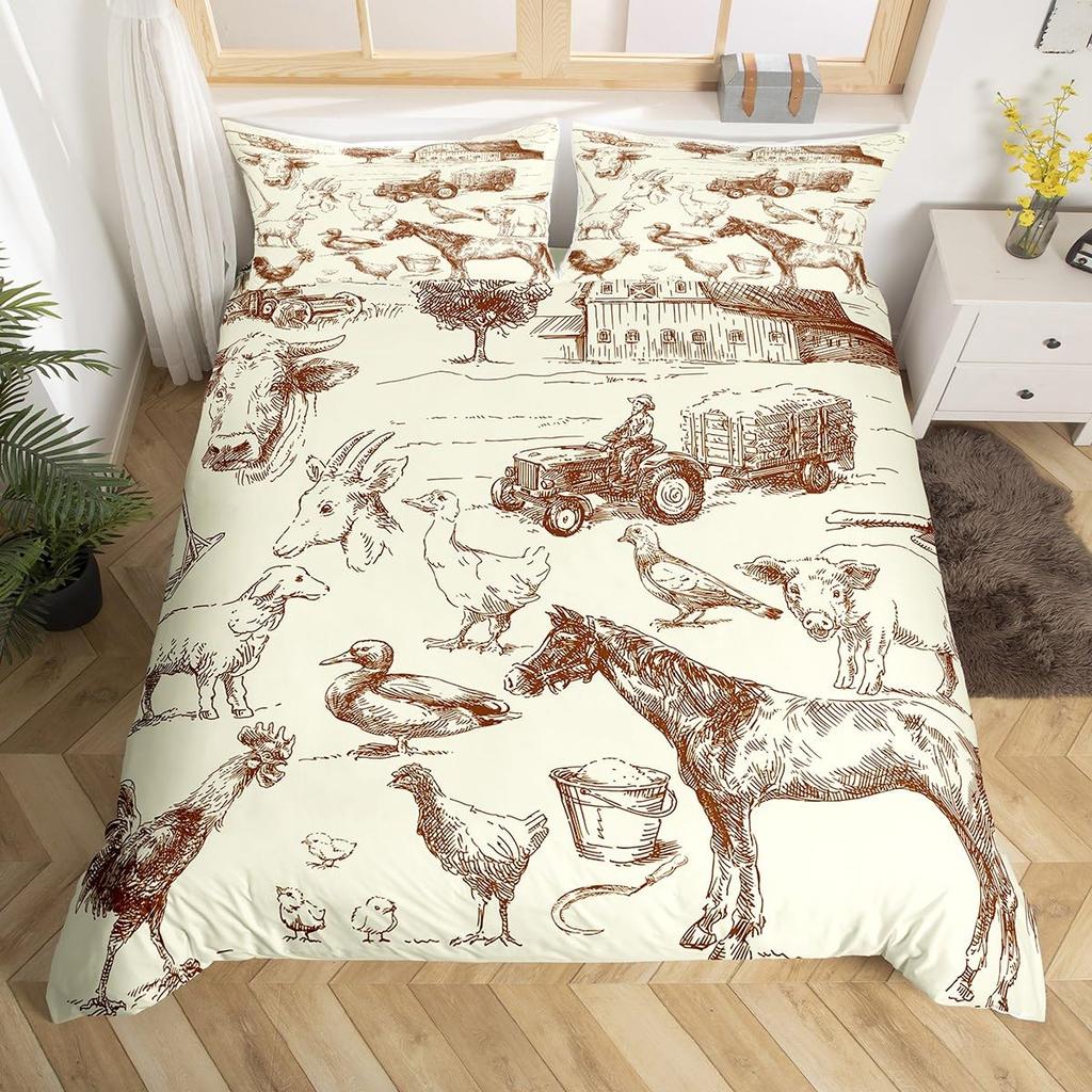 Hahn Druck Bettwäsche Bettbezug Set Niedliches Küken Bettdeckenbezug Set für Raumdeko Full King Size mit 2 Kissenbezügen 3-teilig