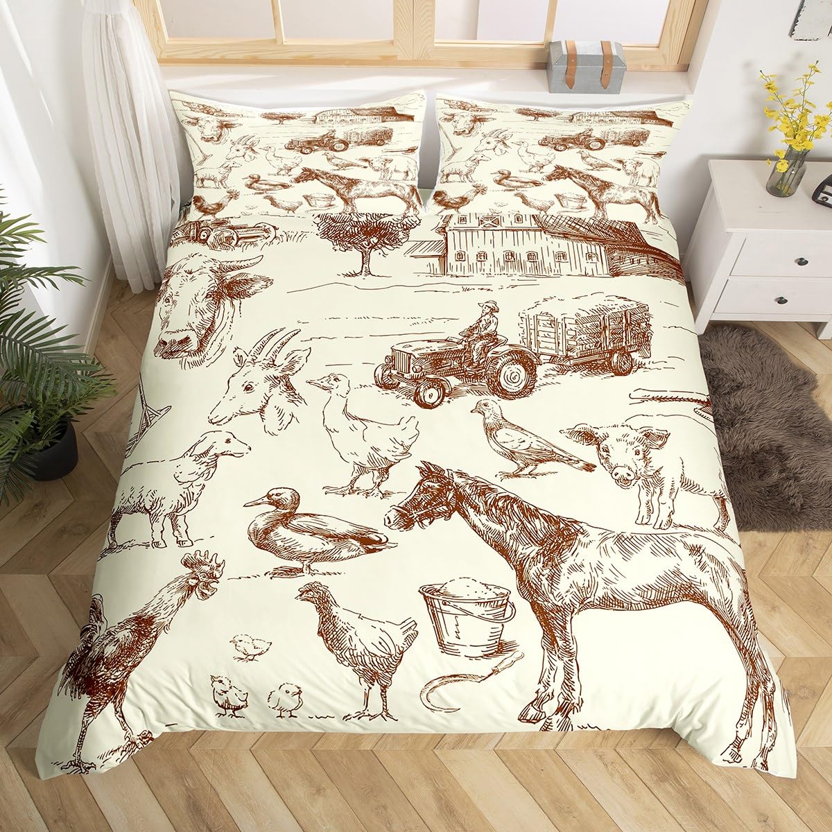 

Постельное белье с принтом курицы и петуха, комплект пододеяльников, милый комплект одеял с цыпленком для декора комнаты, полный размер King Size с 2 наволочками, 3 шт. EU single(135x200cm)