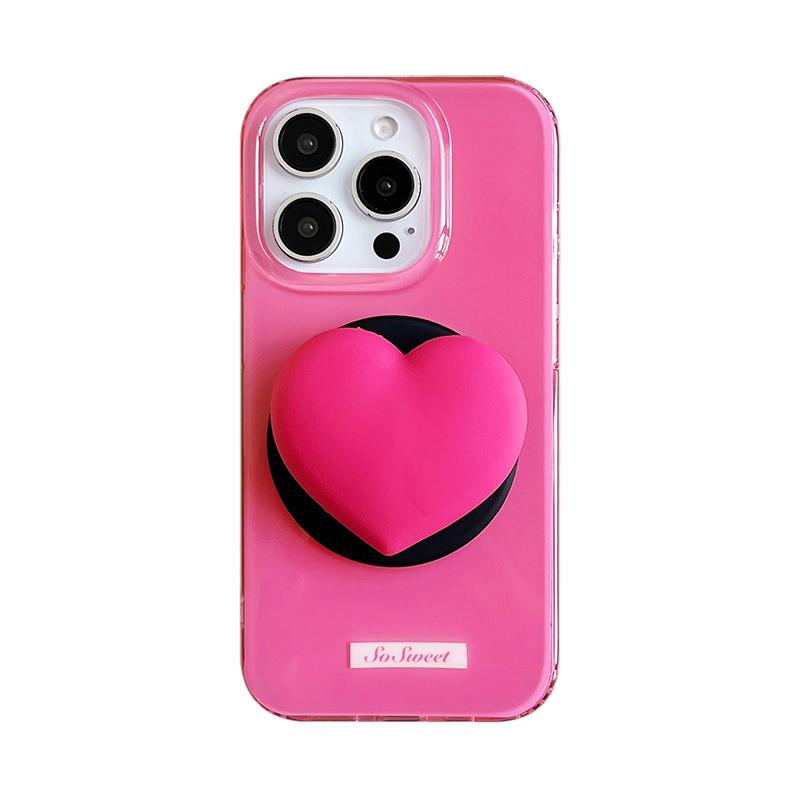 

Rose Pink Black Heart Magnetic Bracket Phone Case For iPhone 17 16 15 14 13 Pro Max Shockproof IMD Back Cover With Holder Stand iPhone 13