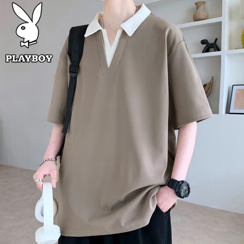 PLAYBOY Men's Faux Two-Piece V-Neck Polo T-Shirt