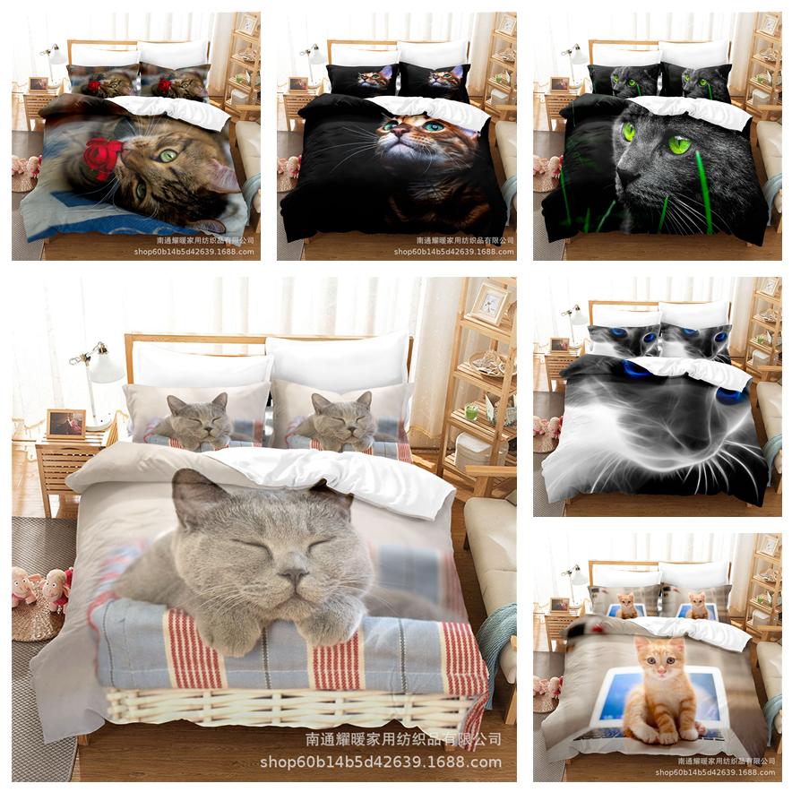 

3D комплект постельного белья для домашних животных и кошек, пододеяльник с животными, наволочка, 2/3 шт., AU/EU/DE/US/ES, полный размер, мягкая молния, быстросохнущий домашний текстиль