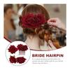 Lurrose Red Hair Clips Set of 4, Bridal Wedding Hair Accessories, Bride Hair Ornaments, Lightweight 43G, Kanzashi-style Hairpins, Realistic Rose
