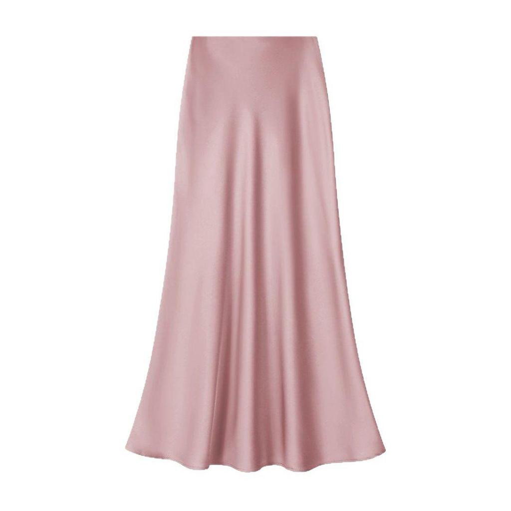 Elegant Satin Fishtail Midi Skirt - Women's High-Waist Silhouette for Summer