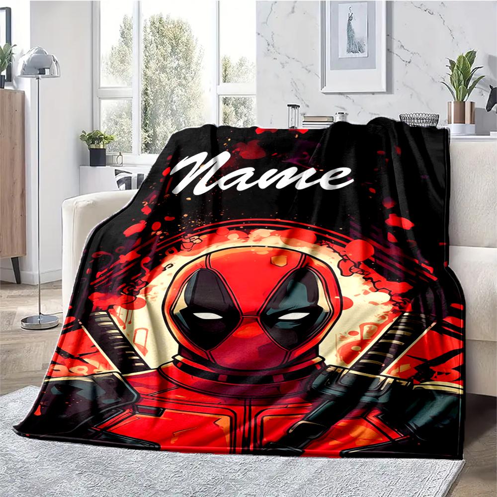 Custom Name Deadpool Theme Printed Blanket - Perfect for Couch, Bed, Travel & Outdoor Use | Machine Washable, Cozy & Durable.