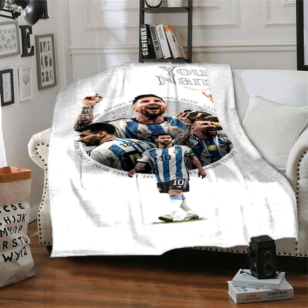 Football Messi Customize Text Blanket Cozy Customizable Blanket Soft Warm Cozy Throw For Bed Seaside Living Room Office Chair Four Seasons Multipurpos