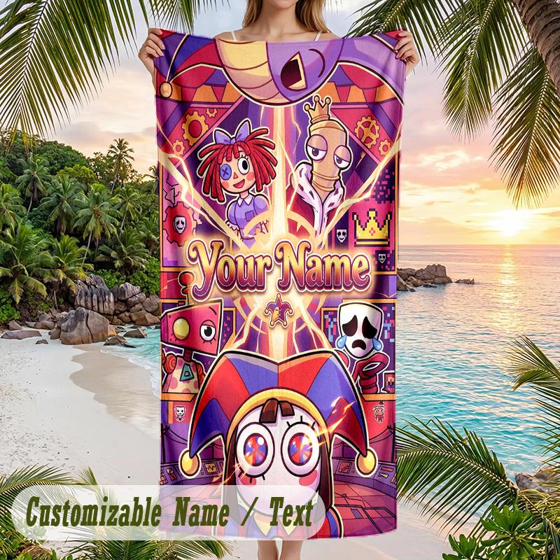 The Amazing Digital Circus Beach Towel, Personalized Custom Text, Quick Dry Soft Large Towel For Swimming Pool Travel