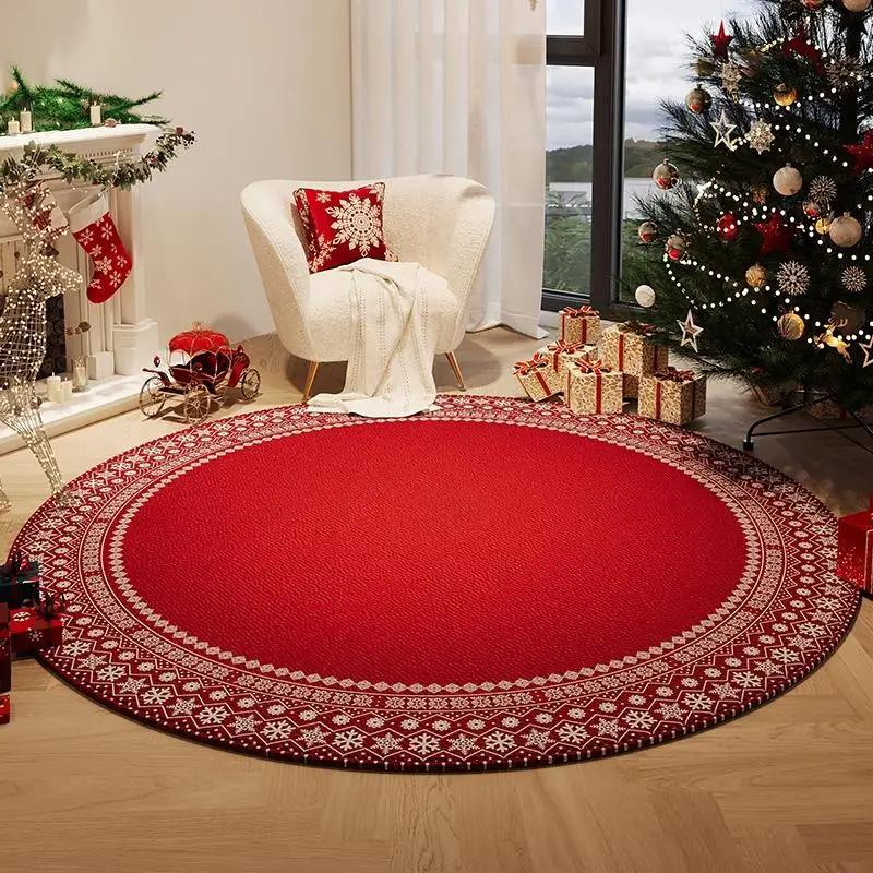Christmas Round Rug, Soft Non-Slip Festive Atmosphere Floor Mat Living Room, Bedroom, Dining Room Rug Home Decor