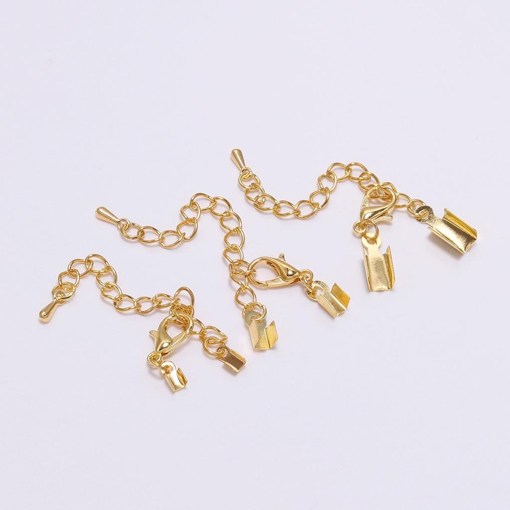 10pcs/lot Gold Cord End Caps Lobster Clasps Hook Extender Chain For Connectors Bracel DIY Jewelry Making  Accessories