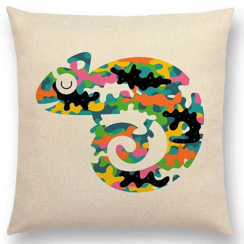 Latest Cartoon Animals Interesting Deer Panda Sheep Bulldog Chameleon Colourful Cushion Cover Car Sofa Throw Pillow Case