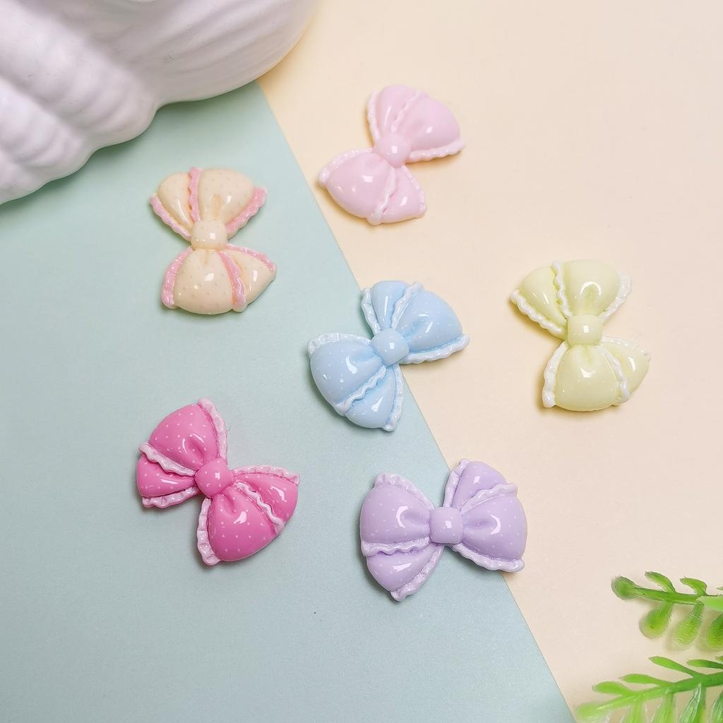 100Pcs Mixed Colors Bowknot Theme Resin Flatback Cabochons Cute Bow Tie Slime Charms for DIY Jewelry Scrapbooking Craft